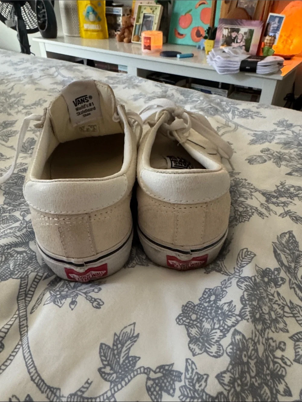 Vans Cream Suede Low-Top Lace-Up Sneakers